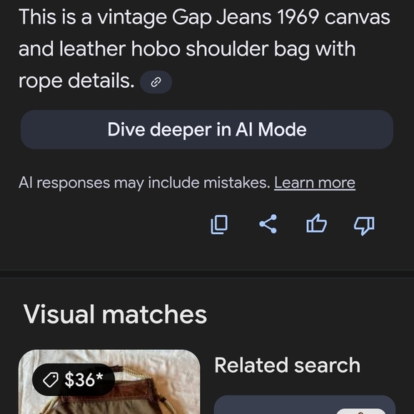 GAP 1969 Vintage Distressed Canvas Brown and Tan Hobo Handbag - Picture 7 of 7